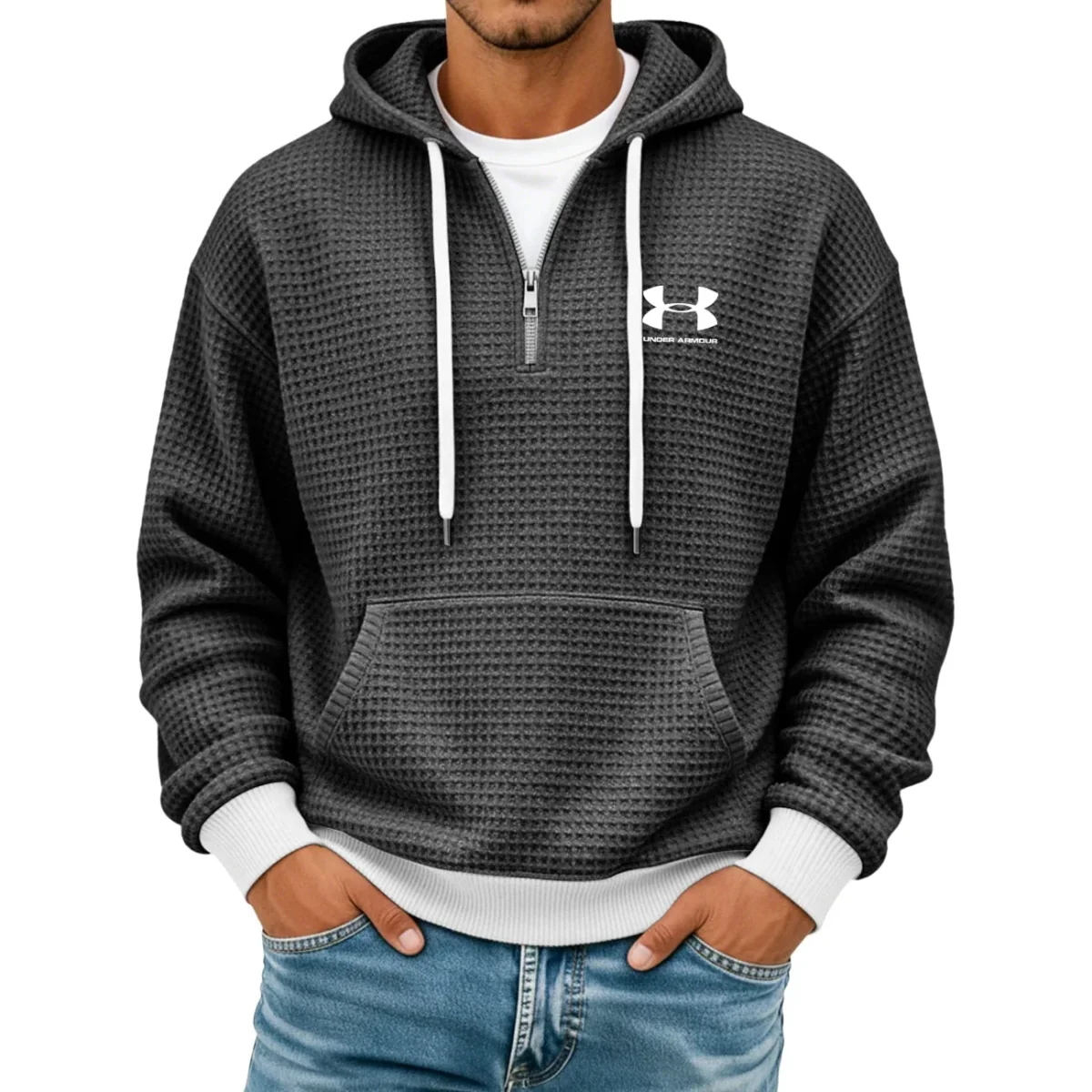 Texturerad Halv-zip Hoodie - Utförsäljning - Bild 4