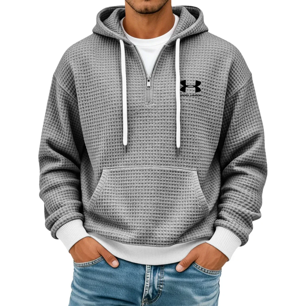 Texturerad Halv-zip Hoodie - Utförsäljning - Bild 5