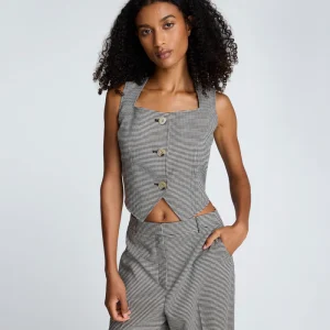 Kort passande bodice med hundstooth-tyg