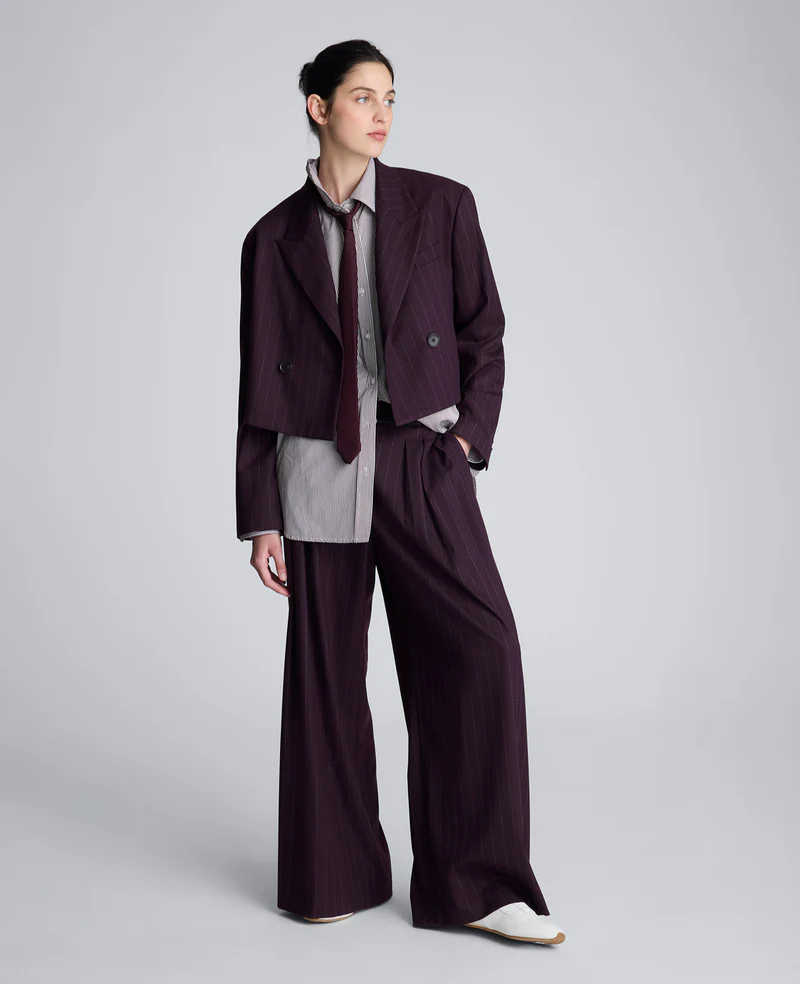 Pinstripe dubbelbröstad kort jacka - Bild 6