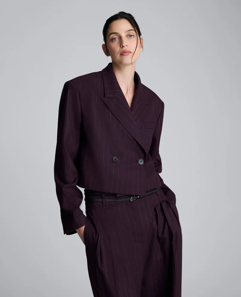 Pinstripe dubbelbröstad kort jacka - Bild 3