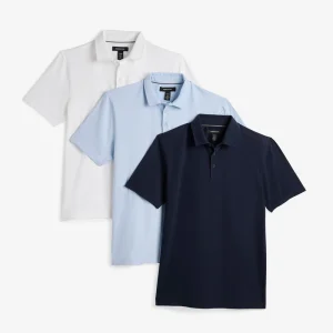 Performanceknapppolo-paket | Vit, Ljusblå, Navy