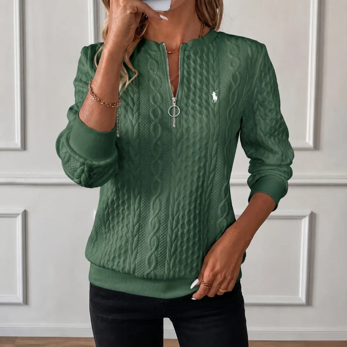 Kabelstickad Quarter-Zip Pullover - Utförsäljning - Bild 6